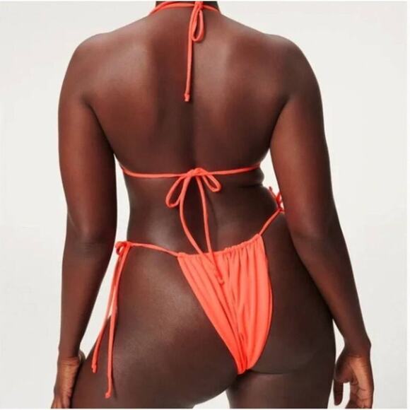 Good American Tiny Ties Bikini Bottom in Hot Coral Size 3 (Large) NWT - Picture 2 of 9